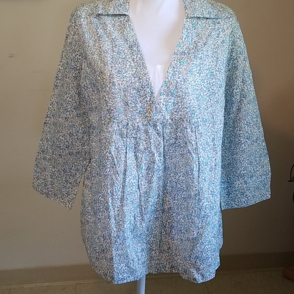 Motherhood Maternity Ditsy Floral Size L Crisp Cotton Blouse